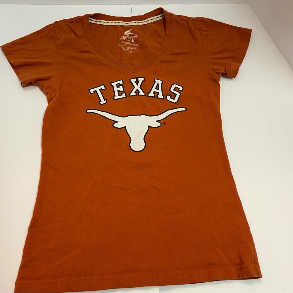Ladies Texas Longhorns Burnt Sienna V-Neck Graphic T-shirt.